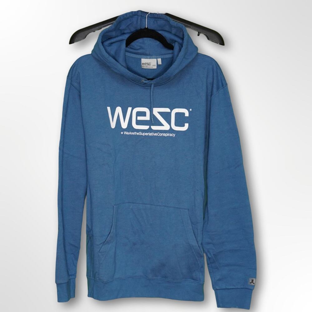 WeSC Hoody Deep Sea Blue Mens L Hooded Sweatshirt Streetwear Skate